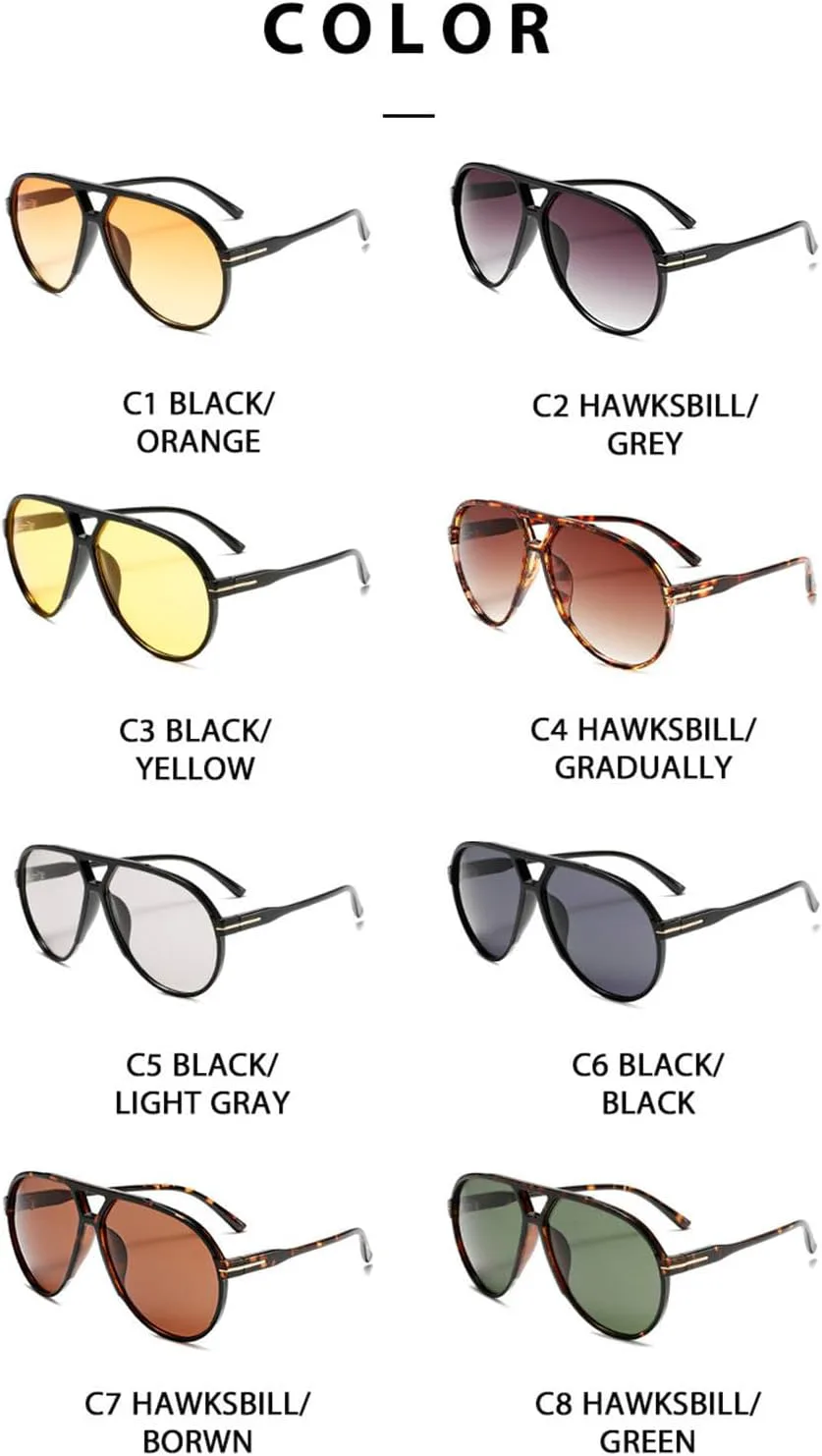 

Willochra Модные солнцезащитные очки-пилот большого размера для женщин, ретро-очки овальной формы с двойной перемычкой, в стиле 70-х, с защитой от УФ-излучения, C7