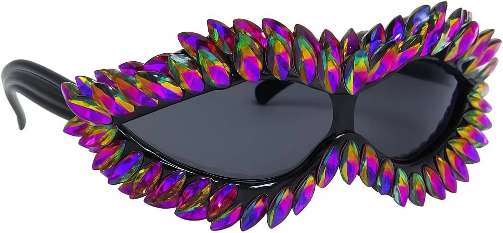 

bullabulling Модные цельные солнцезащитные очки «кошачий глаз» со стразами для женщин, винтажные, большие, с блестками и кристаллами, солнцезащитные очки UV400, Black