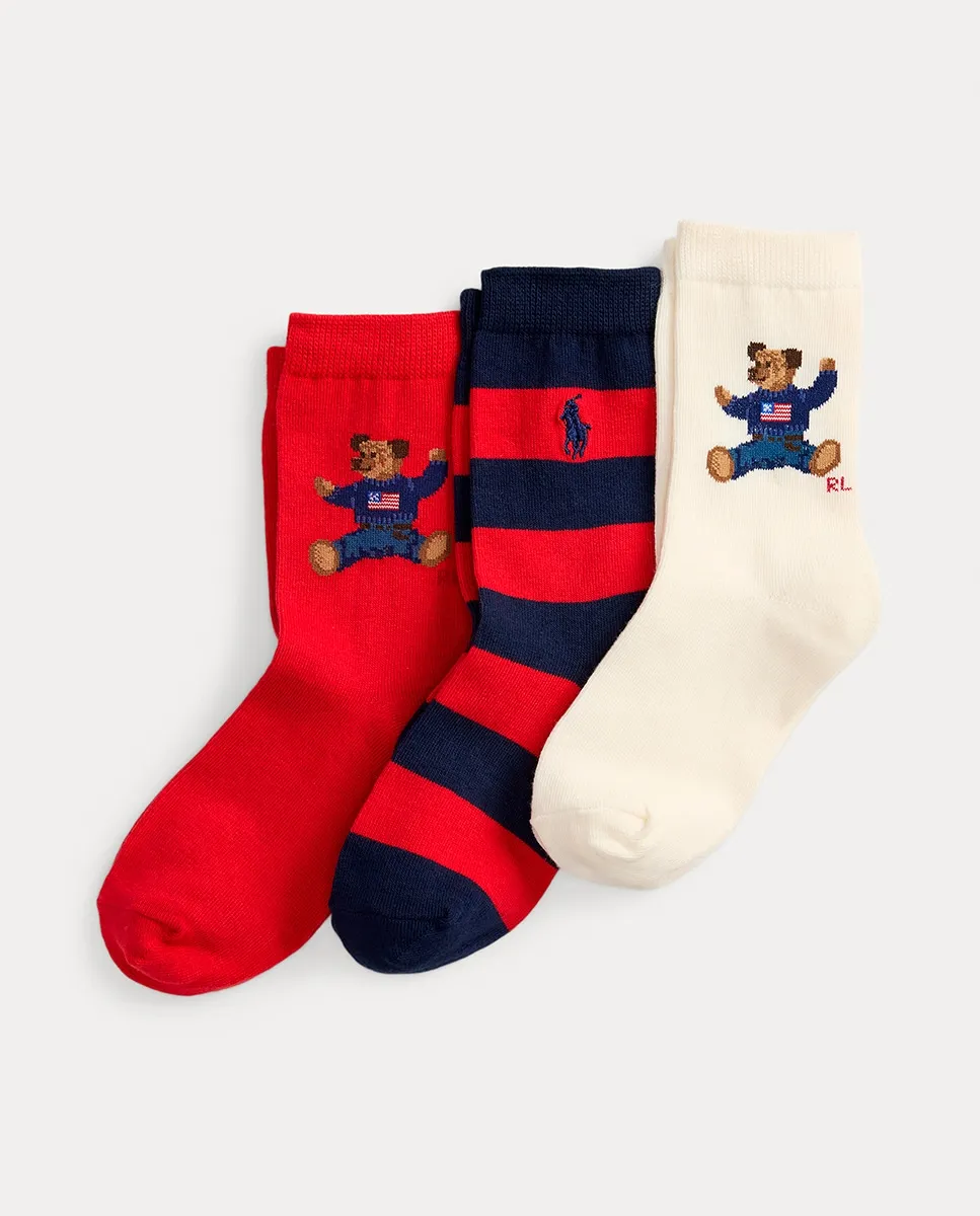 

Набор из 3 длинных унисекс носков с медведем Поло Polo Ralph Lauren, мультиколор
