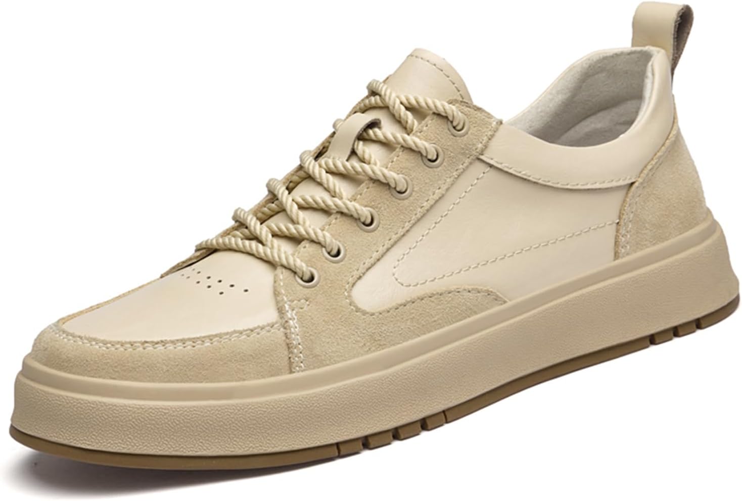 

Мужские повседневные кроссовки из кожи, модные, дышащие и удобные для ходьбы Abborora, бежевый