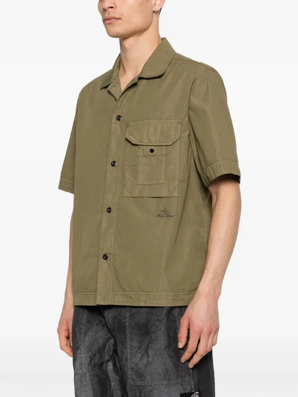 Рубашка с коротким рукавом и накладными карманами Stone Island, зеленый — фото 3