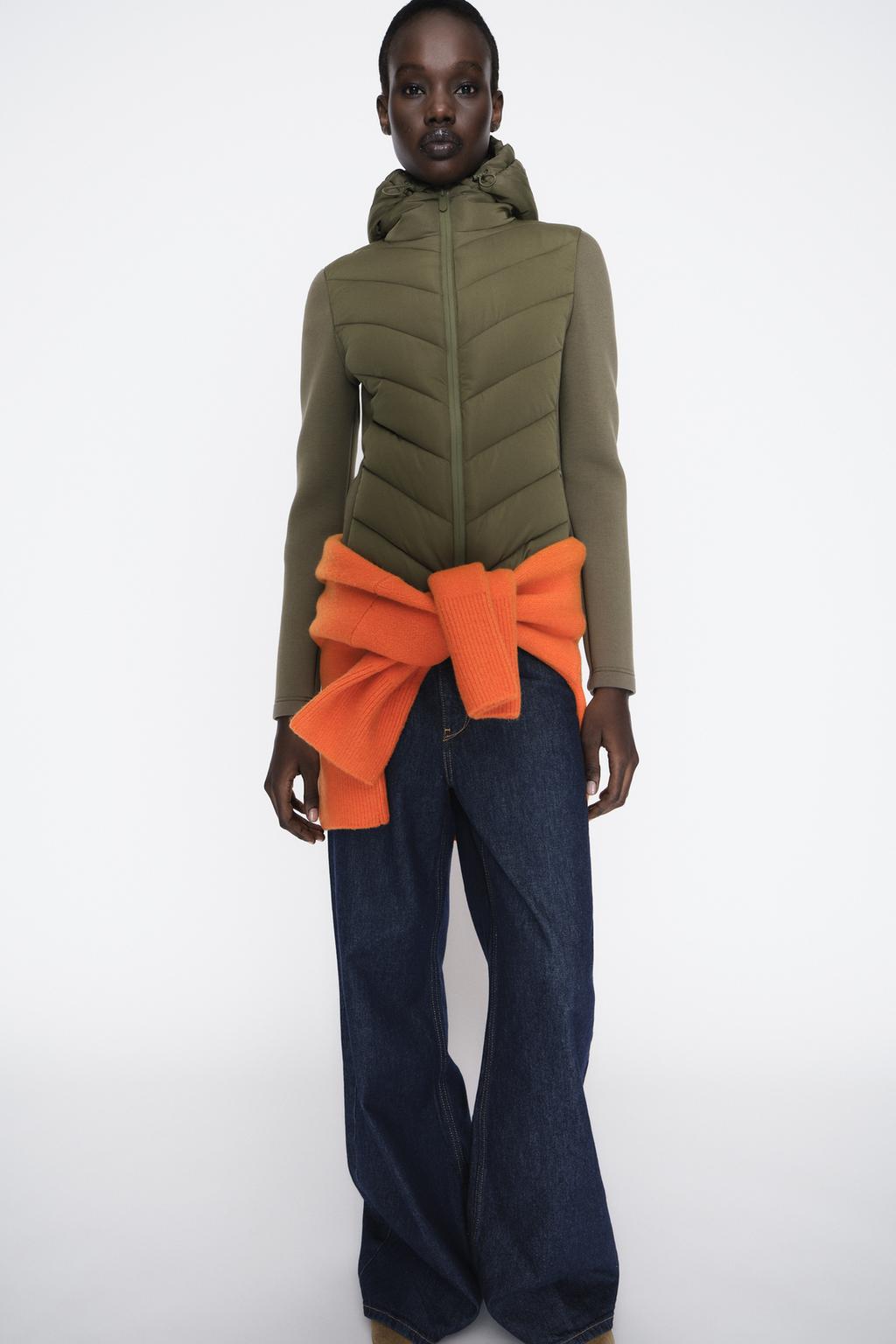 

Контрастная утепленная куртка ZARA, хаки
