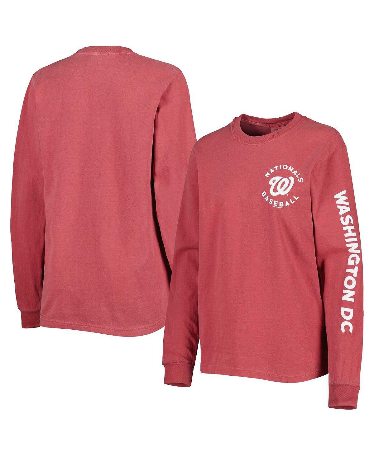 

Женская красная футболка с длинными рукавами Washington Nationals Team Pigment Dye Soft As A Grape, красный