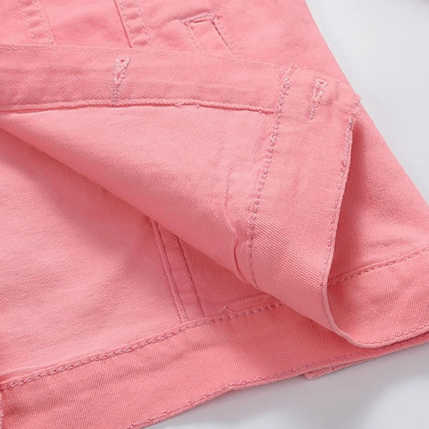 Мужская модная куртка-джинсовка в стиле Trucker Slim Fit, мотоциклетное джинсовое пальто, классическая джинсовая куртка для мужчин Generic, розовый — фото 3