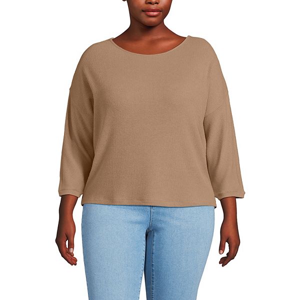 

Уютный топ с 3/4 рукавом и резинкой, Plus Size Lands' End, Coriander Heather