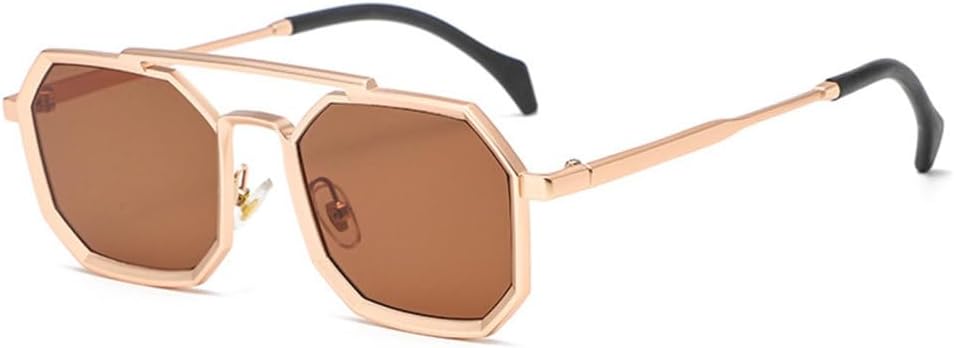 

Ретро солнцезащитные очки с двойными перемычками, многоугольной и квадратной оправой, для женщин, модные, с металлическим оправой, зеркальные, с защитой от УФ-излучения UV400, для мужчин generic, Golden Tea