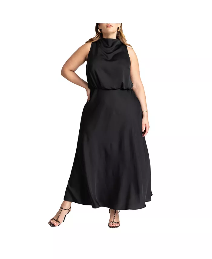 

Платье макси из атласа с драпировкой больших размеров ELOQUII, черный