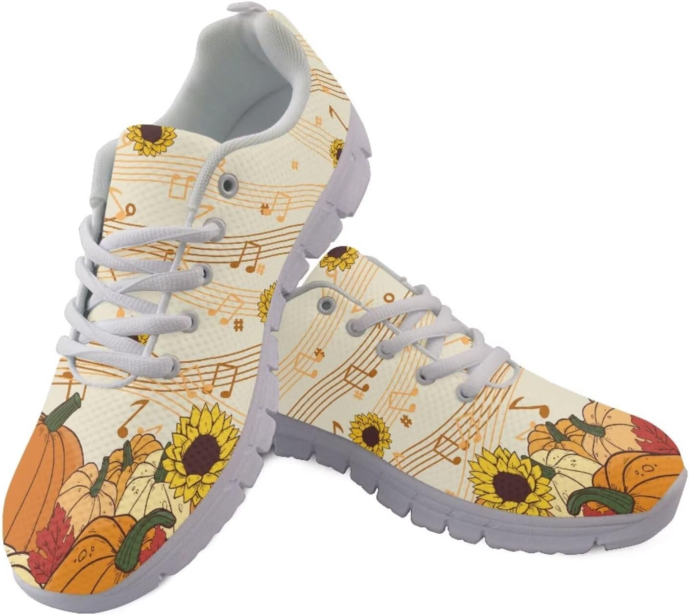 

Женские и мужские кроссовки на шнуровке, спортивные, прочные, для бега, походов и тренажерного зала, размеры США 5-15 Xixirimido, Sunflower Pumpkin Music Notes