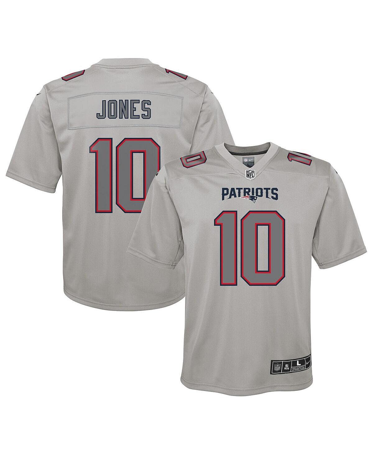 

Серый игровой трикотаж Big Boys Mac Jones New England Patriots Атмосфера Fashion Game Nike