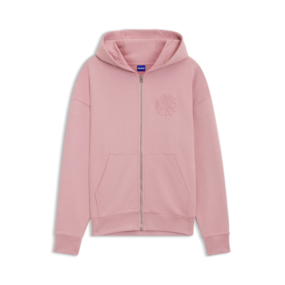 

Толстовка на молнии с тисненым логотипом из хлопковой махровой ткани HUGO, светло-розовый