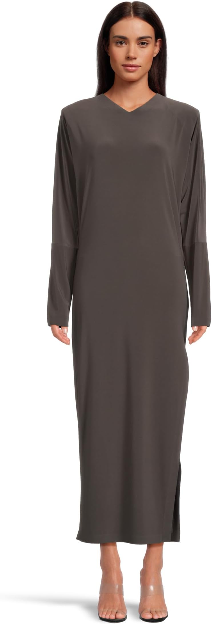 

Платье Norma Kamali Dolman V-Neck Side Slit Gown With Shoulder Pads, цвет Espresso