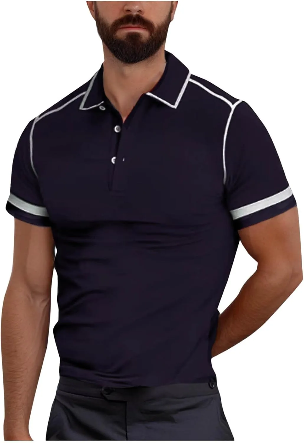 Футболка-поло Casual для мужчин Slim Fit с коротким рукавом и полосками — фото 2