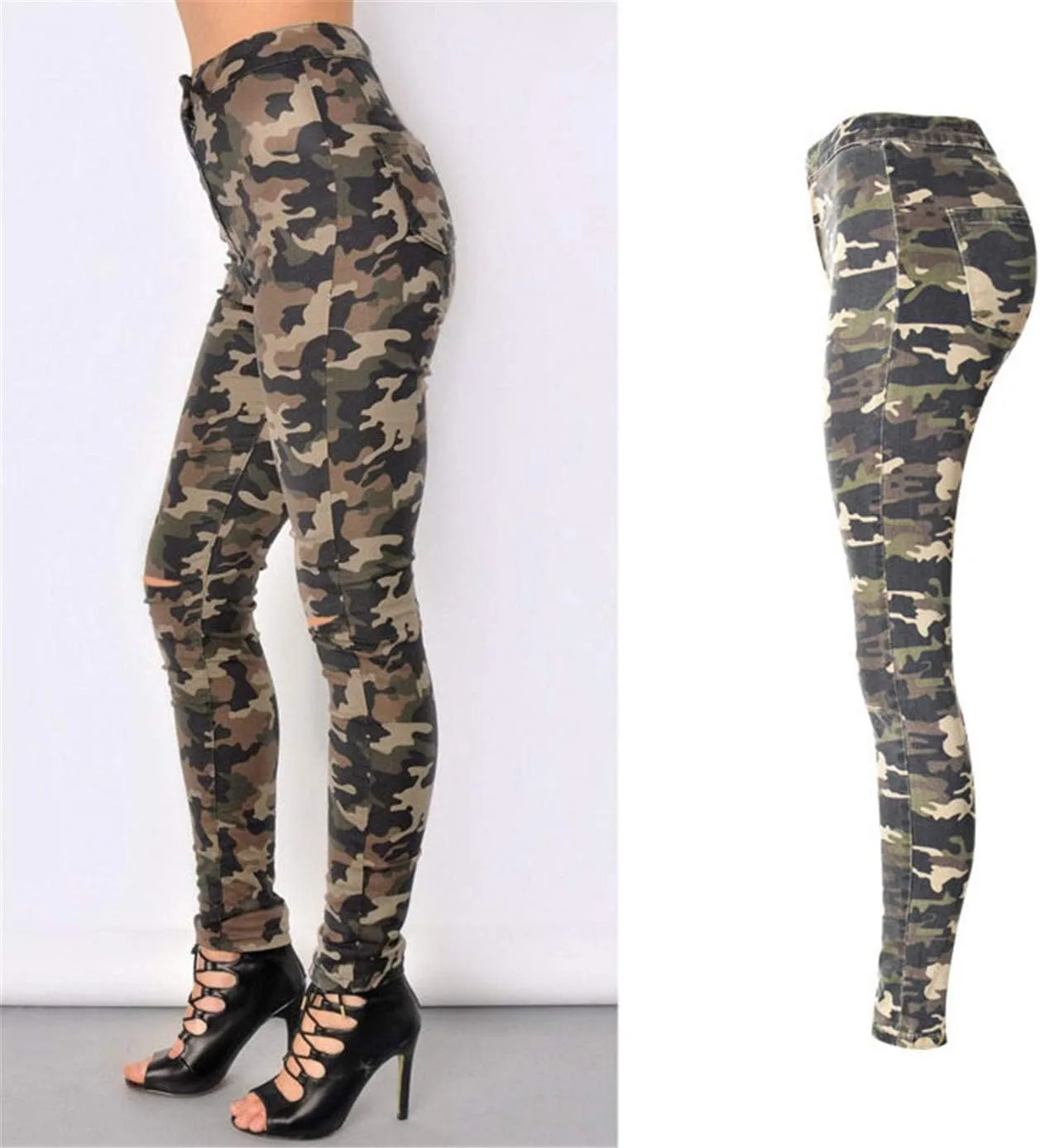 Andongnywell женские джинсы plus size stretch distressed camo skinny — фото 3