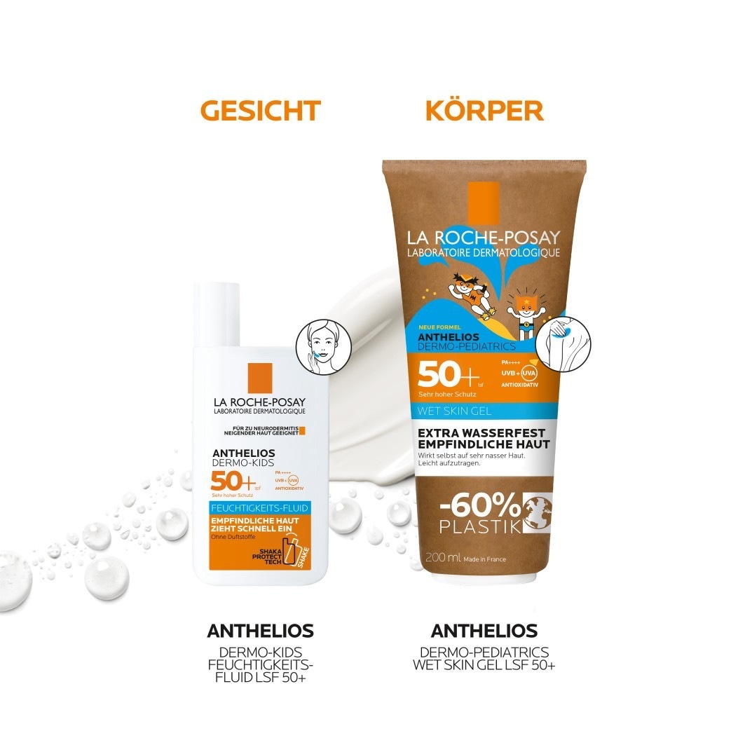 Солнцезащитный крем anthelios dermo-pediatrics wet skin gel lsf 50+ La Roche Posay, объем 200 мл — фото 4
