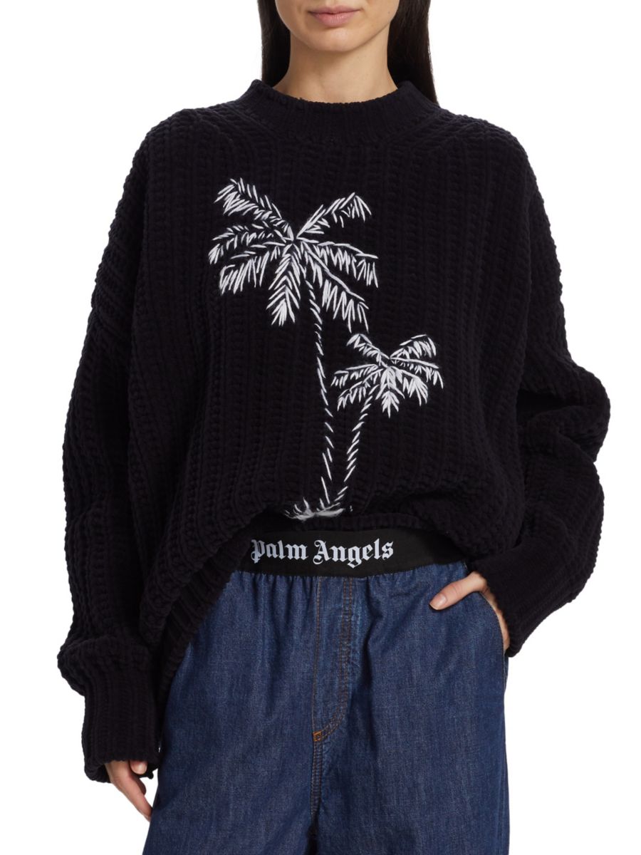 

Толстый свитер Palms из шенилла Palm Angels, цвет Black Off White