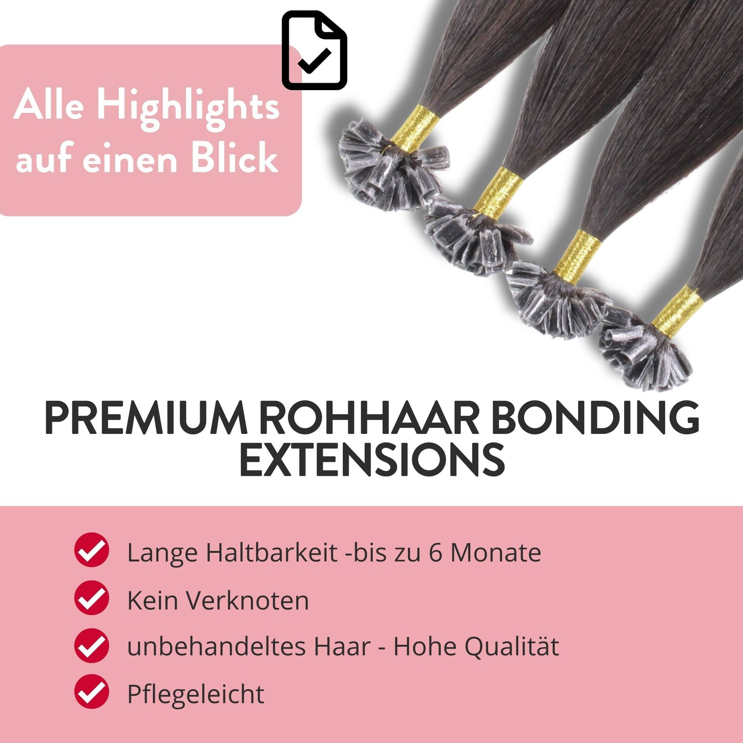 Накладные волосы bonding extensions premium rohhaar naturschwarz Hair2Heart, 40cm, количество 25 шт. — фото 3