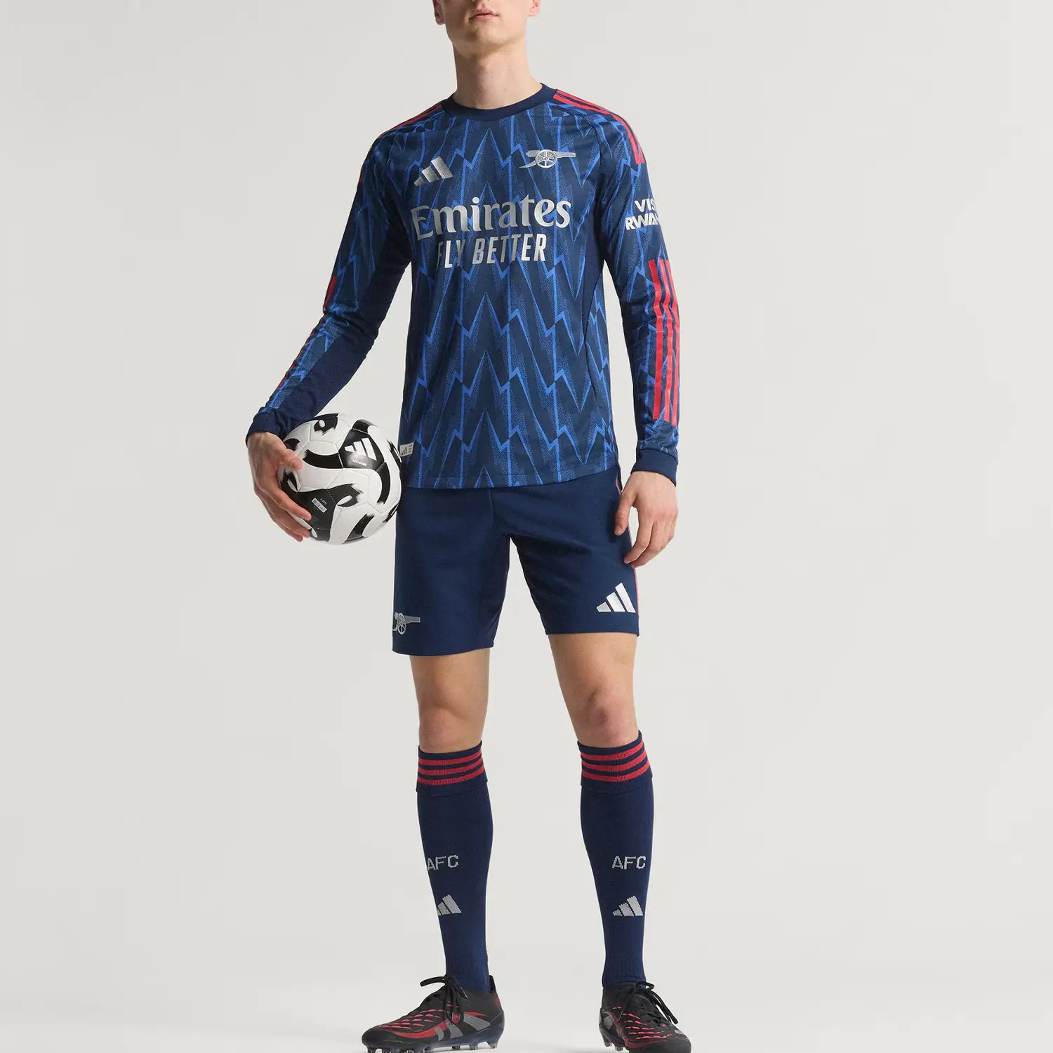 Футболка Arsenal 25/26 длинный рукав выездная аутентичная Adidas, темный индиго/темное серебро — фото 4