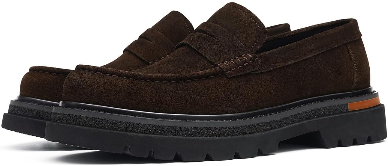 

Мужские повседневные туфли Santimon из натуральной кожи - лоферы с утолщенной подошвой, увеличивающей рост на 5 см, удобные слипоны для свиданий и повседневной носки, Дышащие нескользящие туфли для мужчин, коричневый