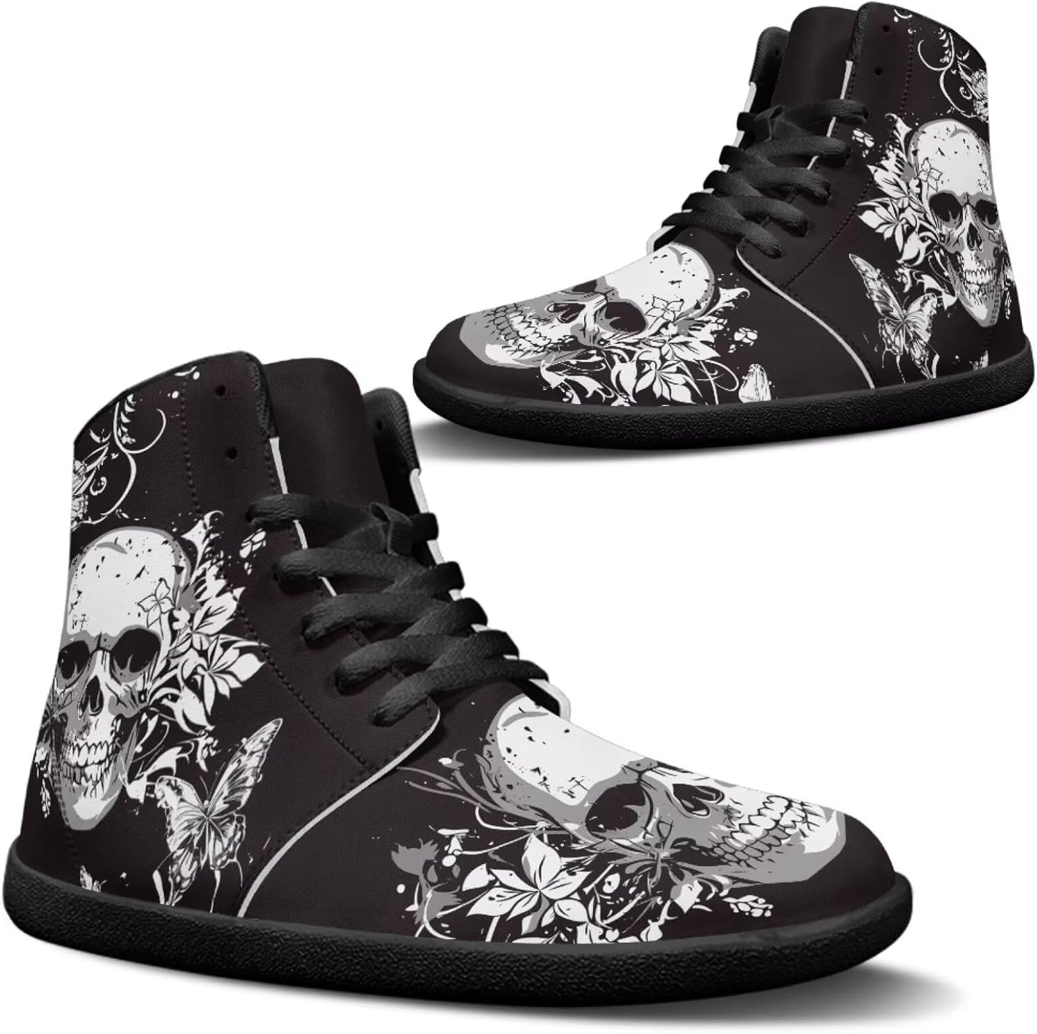 

Кроссовки Binienty для мужчин и женщин с высокой посадкой, без носка, на шнуровке, из искусственной кожи, противоскользящие, Punk Skull