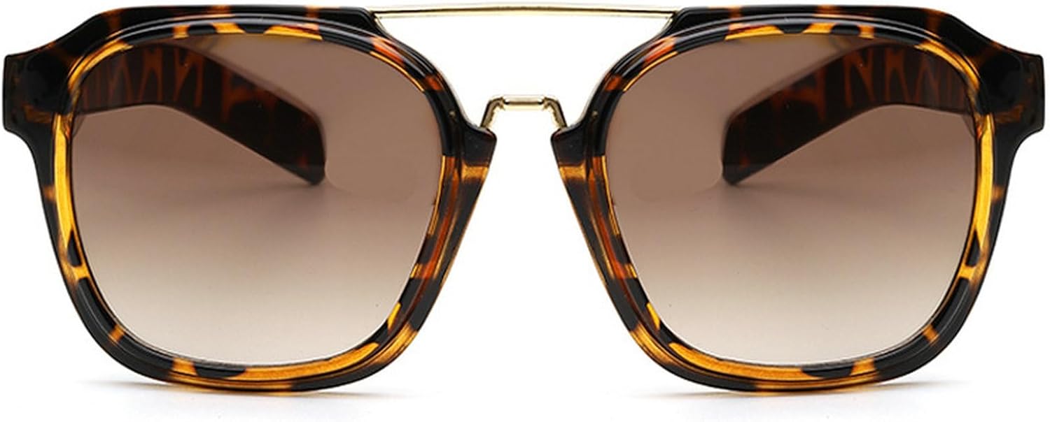 

Солнцезащитные очки в стиле ретро с двойной перемычкой, квадратной формы, градиентные линзы, защита от УФ-излучения UV400, модные солнцезащитные очки-пилот для мужчин mincl, Leopard