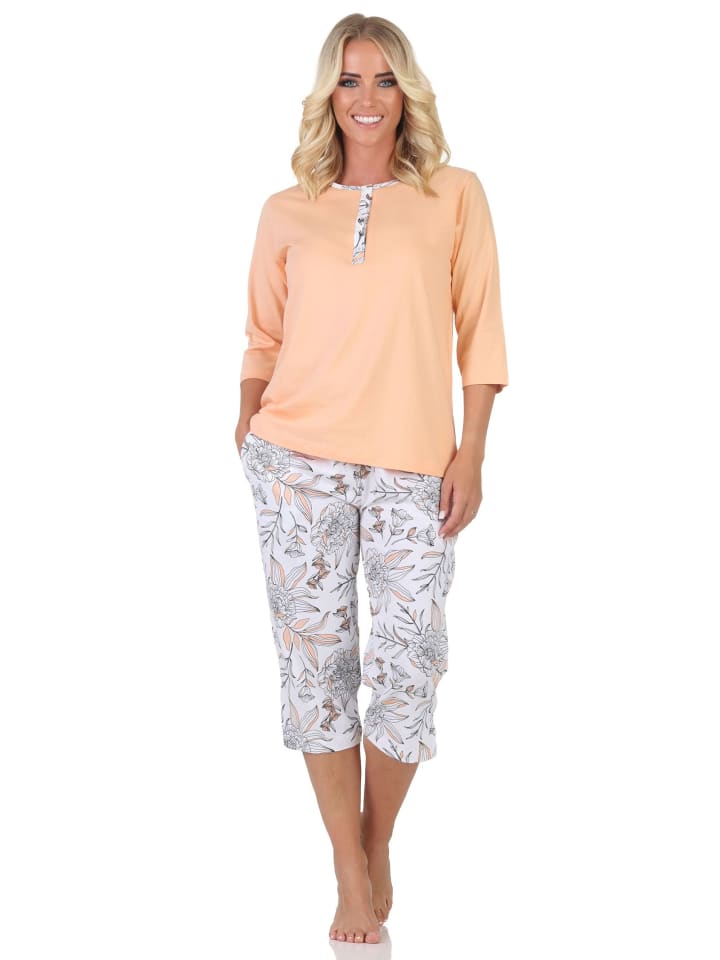 

Пижамные брюки-капри с короткими рукавами и цветочным принтом абрикосового цвета NORMANN