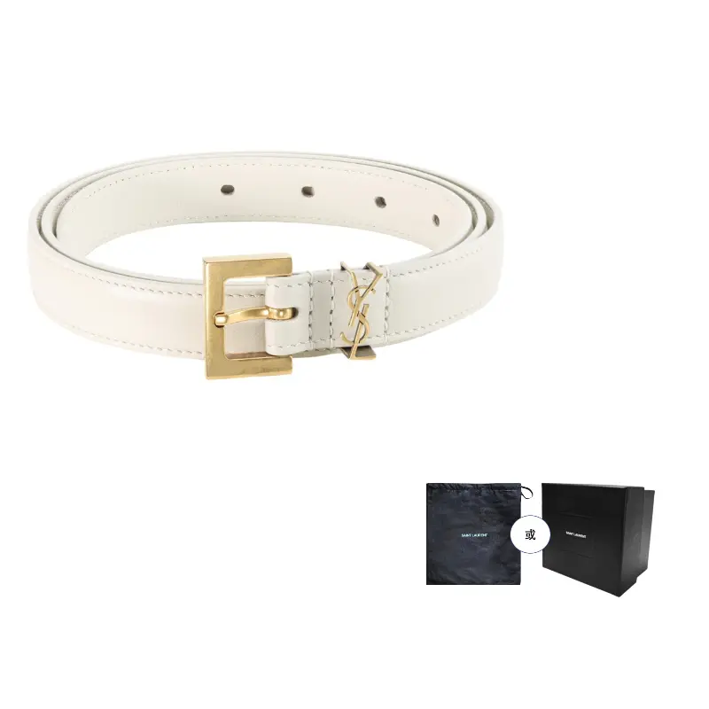 

SAINT LAURENT Узкий пояс с монограммой, White