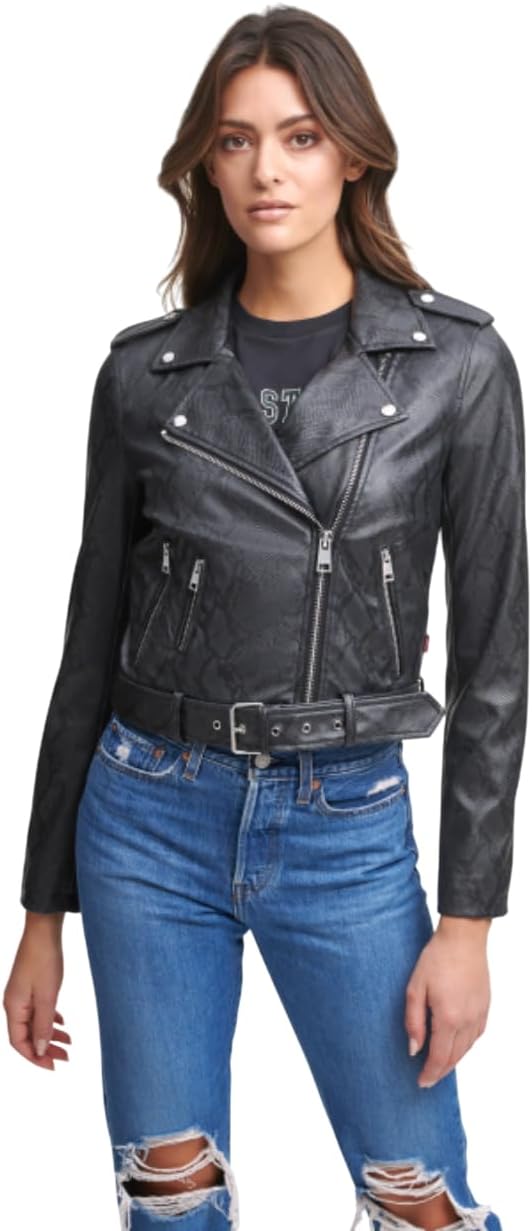 

Levi's Женская куртка-косуха из искусственной кожи с поясом, Charcoal/Black Snake