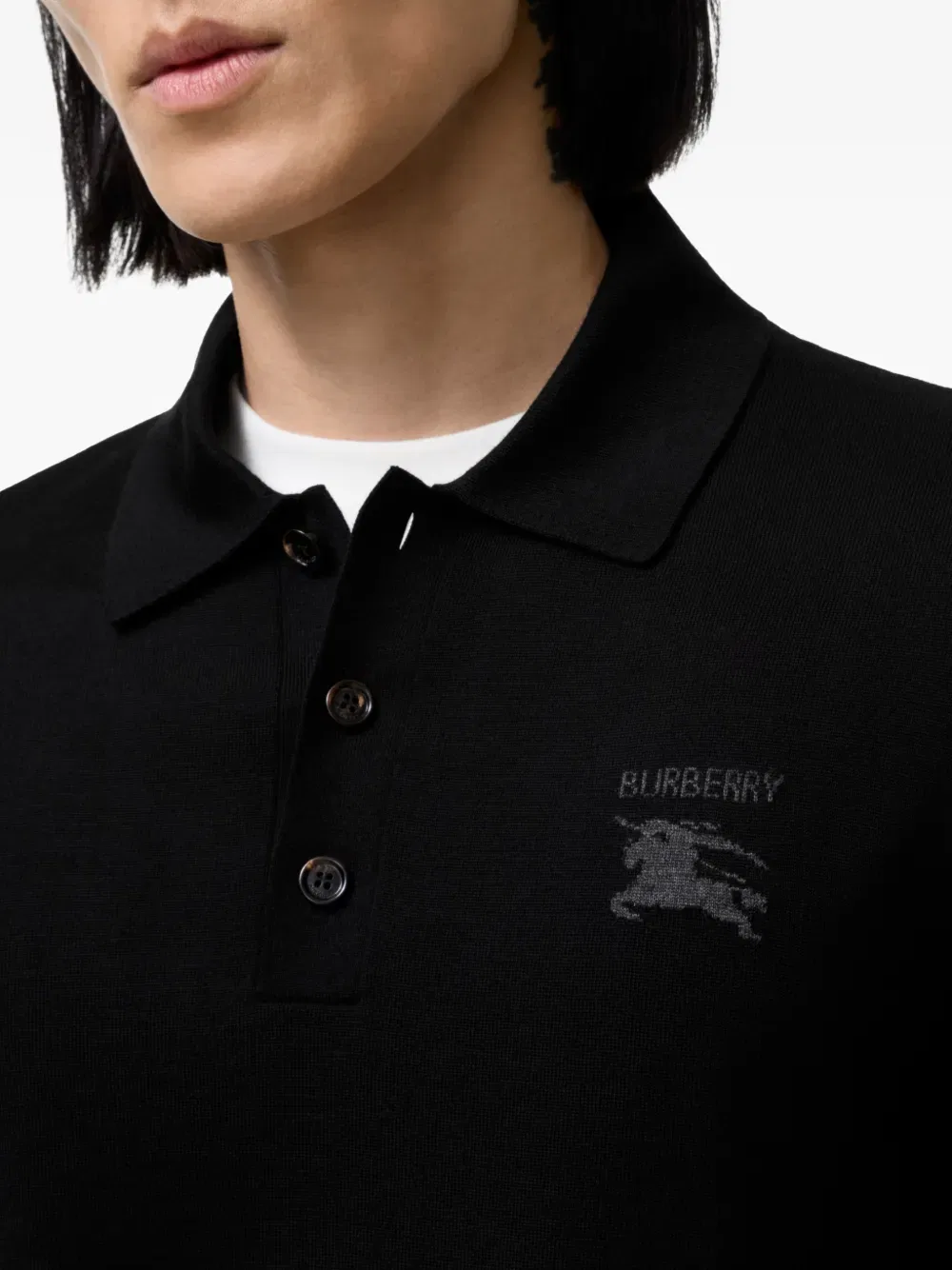 Шерстяная рубашка-поло с длинными рукавами "рыцарь" Burberry, черный — фото 3