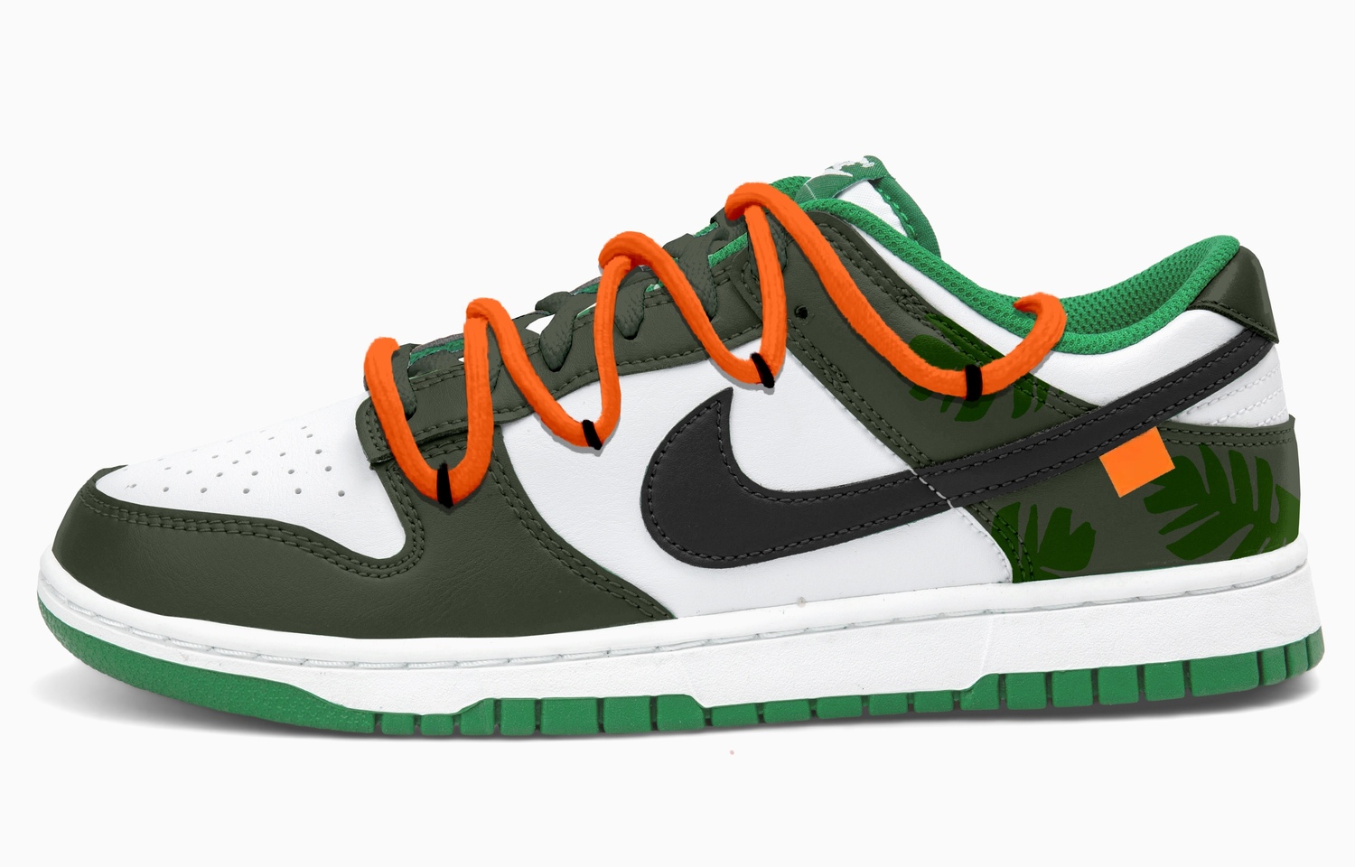 

Nike Мужские низкие скейтбордные кроссовки Dunk, белый с зелеными элементами