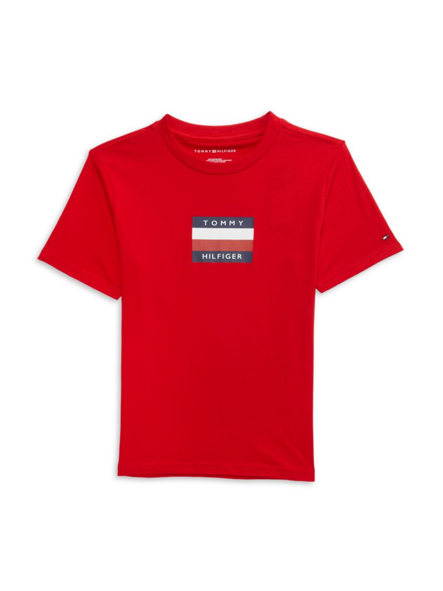 

Футболка с фирменной полоской на груди для маленьких детей Tommy Hilfiger, красный