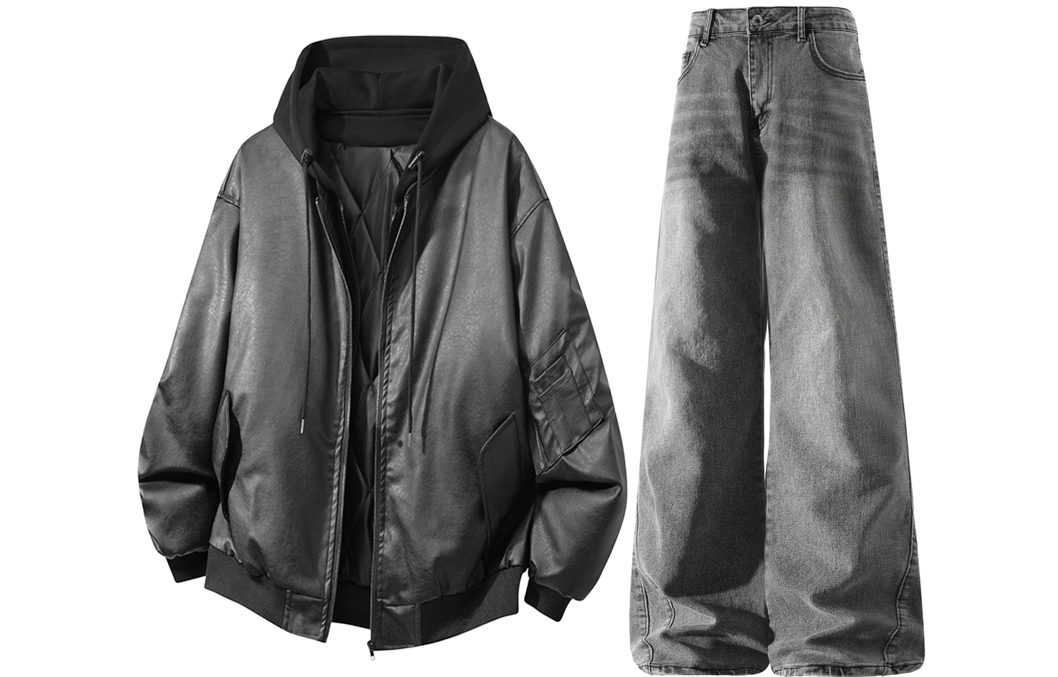 

Толстовка Casual Sportswear утепленная с капюшоном унисекс X1617, черный padded jacket+серый pants