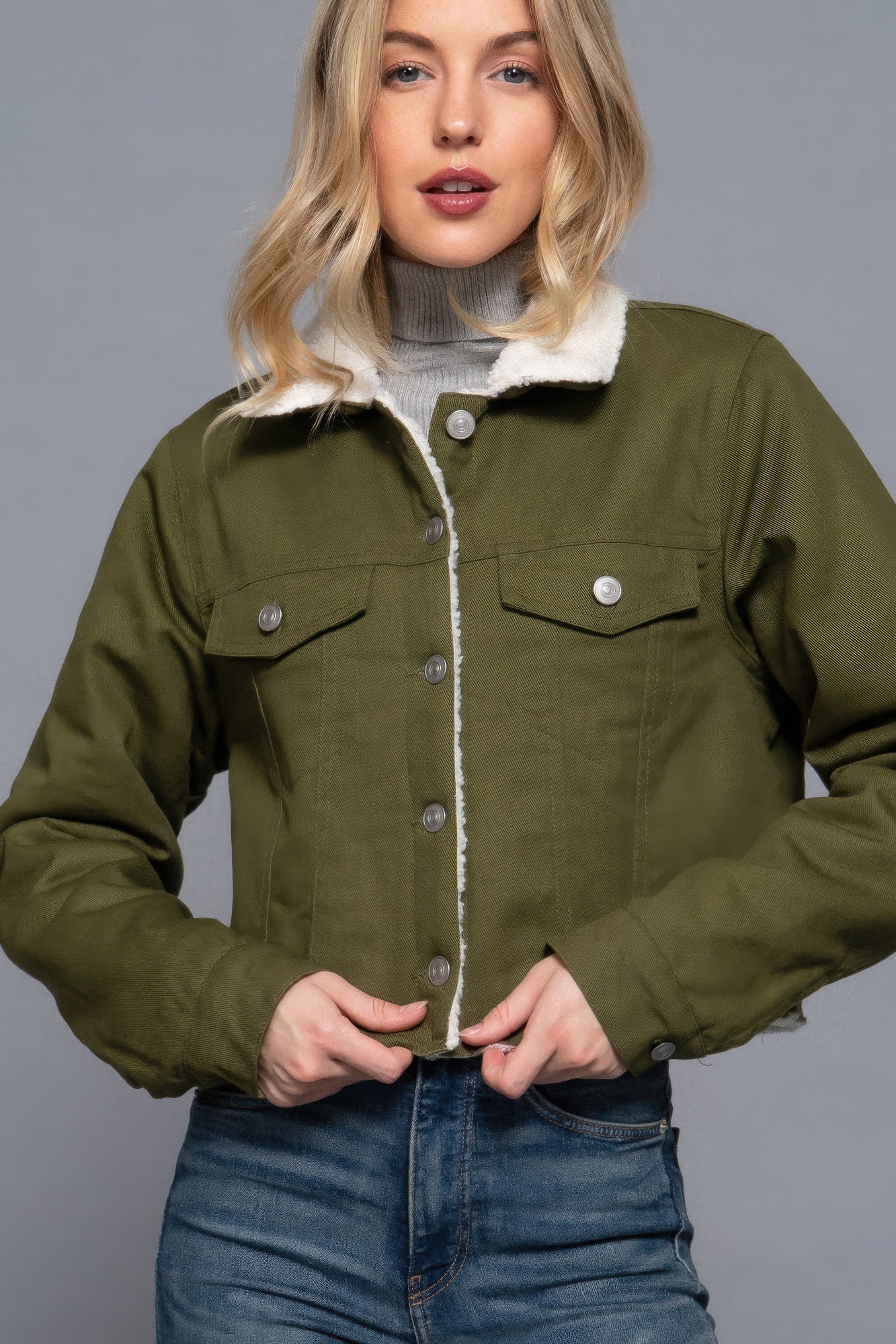 

Куртка из твила с застежкой на пуговицы и подкладкой из шерпы FASHNZFAB, цвет olive,olive