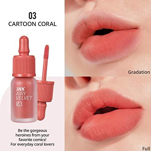 Peripera Ink Airy Velvet Lip Tint 003 Cartoon Coral / Тинт для губ в коралловом оттенке с сатиновым финишем — фото 2