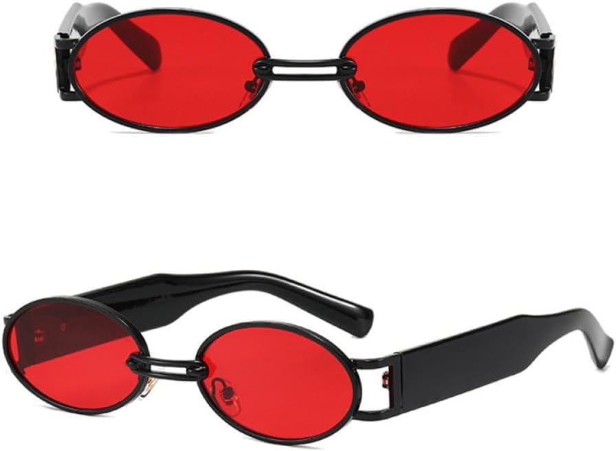 

Женские овальные солнцезащитные очки в винтажном стиле, маленькие металлические, в стиле панк, женские очки-очки в стиле стимпанк, защита от ультрафиолета UV400 LANGSER, Black Red