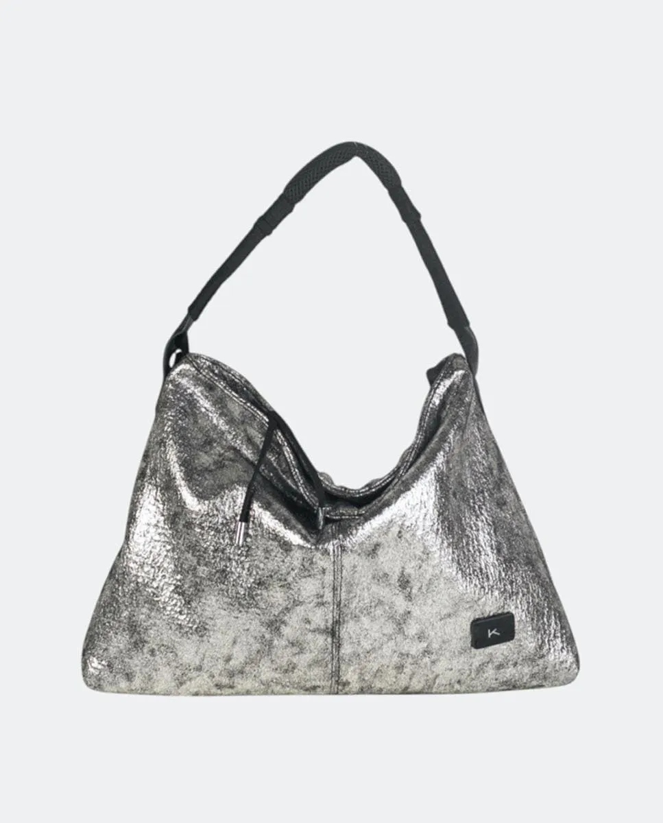 

Сумка-хобо с металлическим эффектом и двумя ручками Kbas, серебряный