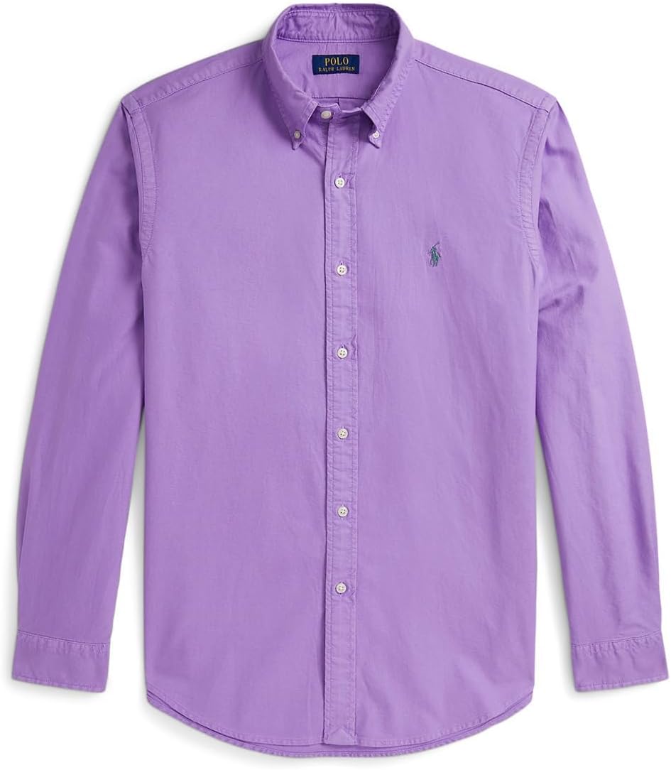 

POLO RALPH LAUREN Мужская классическая рубашка Oxford с окраской в готовом виде, Aix Lavender