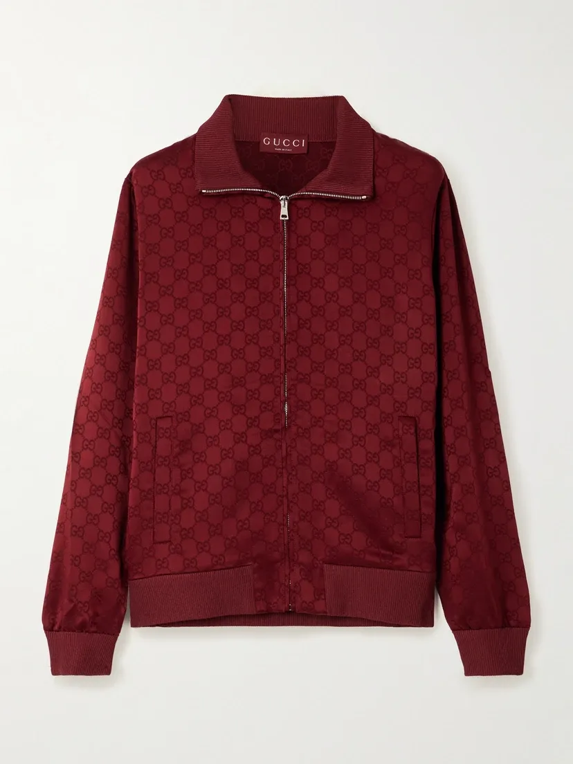 Спортивная куртка GUCCI сатиновый жаккард, свободный крой, бордовый