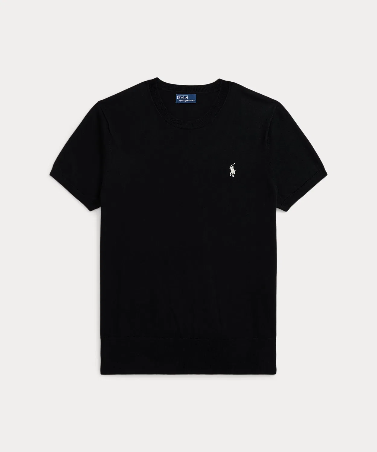 Свитер с круглым вырезом, короткий рукав, Ralph Lauren, хлопок, чёрный