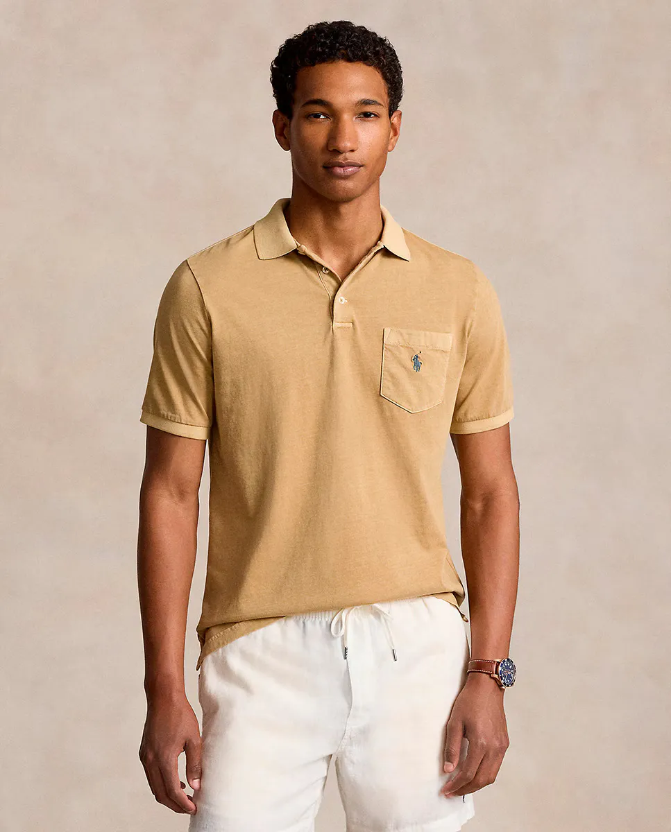 

Мужская рубашка-поло классического кроя из хлопкового трикотажа Polo Ralph Lauren, бежевый