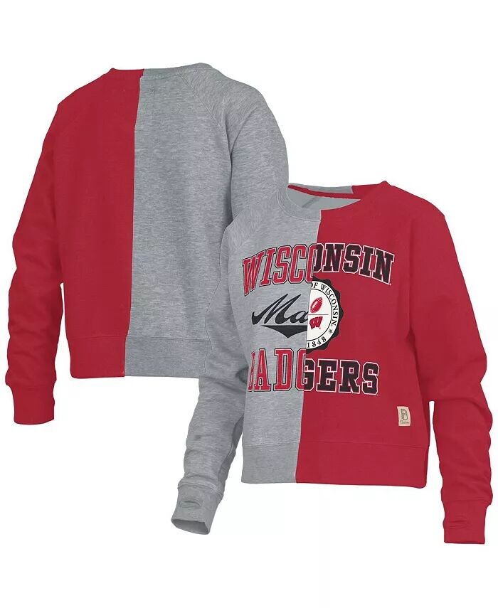 

Женский пуловер с длинным рукавом реглан Heather Grey Wisconsin Badgers Half and Half реглан Pressbox