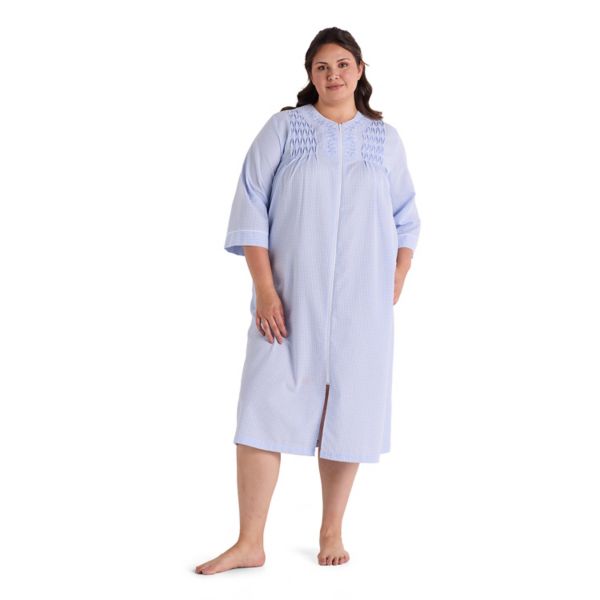 

Плюс сайз халат с длинной молнией в полоску Miss Elaine Essentials, цвет blue white check