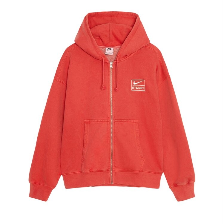 Худи Stussy x Nike Pigment Dyed Fleece Zip 'Habanero Red', красный — фото 2