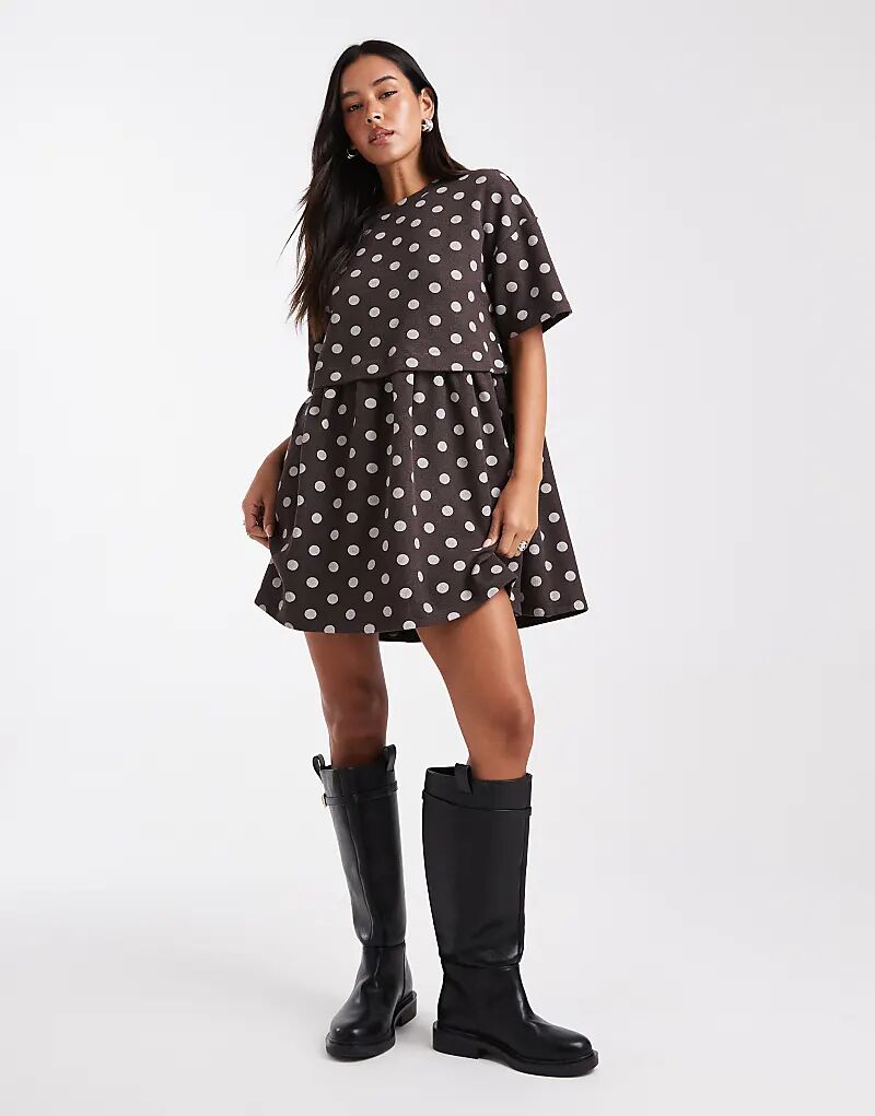 

Платье-халат Miss Selfridge с короткими рукавами, многослойное, в шоколадный горошек