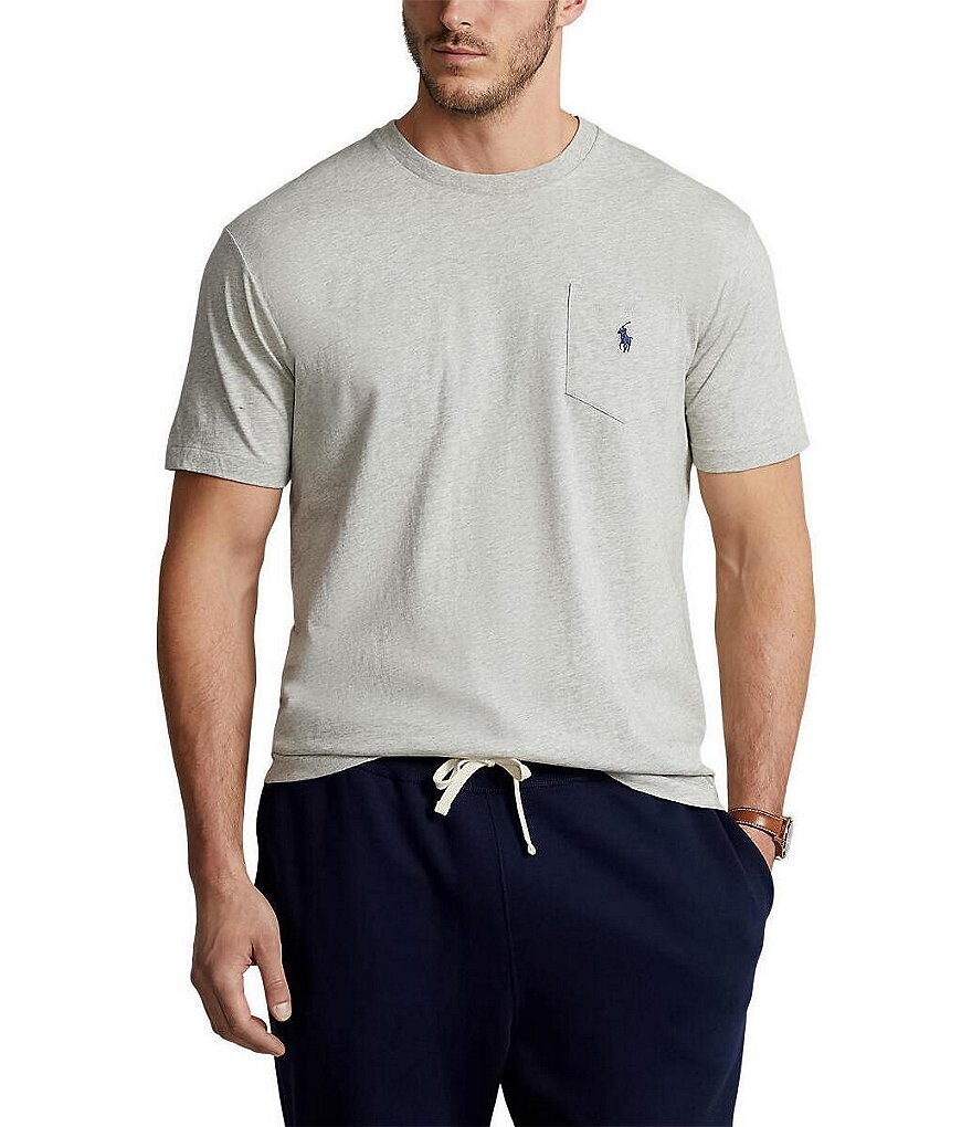 

Трикотажная футболка классического кроя Polo Ralph Lauren Big & Tall с круглым вырезом и карманами, серый