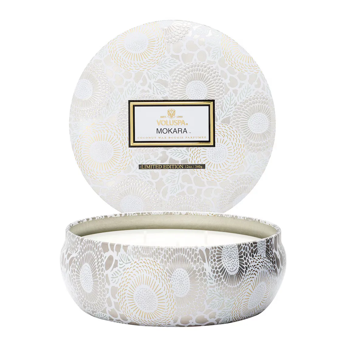 

Ароматическая оловянная свеча Mokara Japonica Voluspa с 3 фитилями, белый