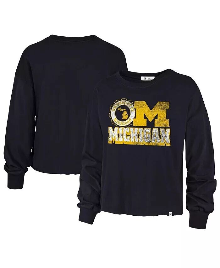 

Женская темно-синяя рваная футболка с длинным рукавом Michigan Wolverines Bottom Line Parkway '47 Brand
