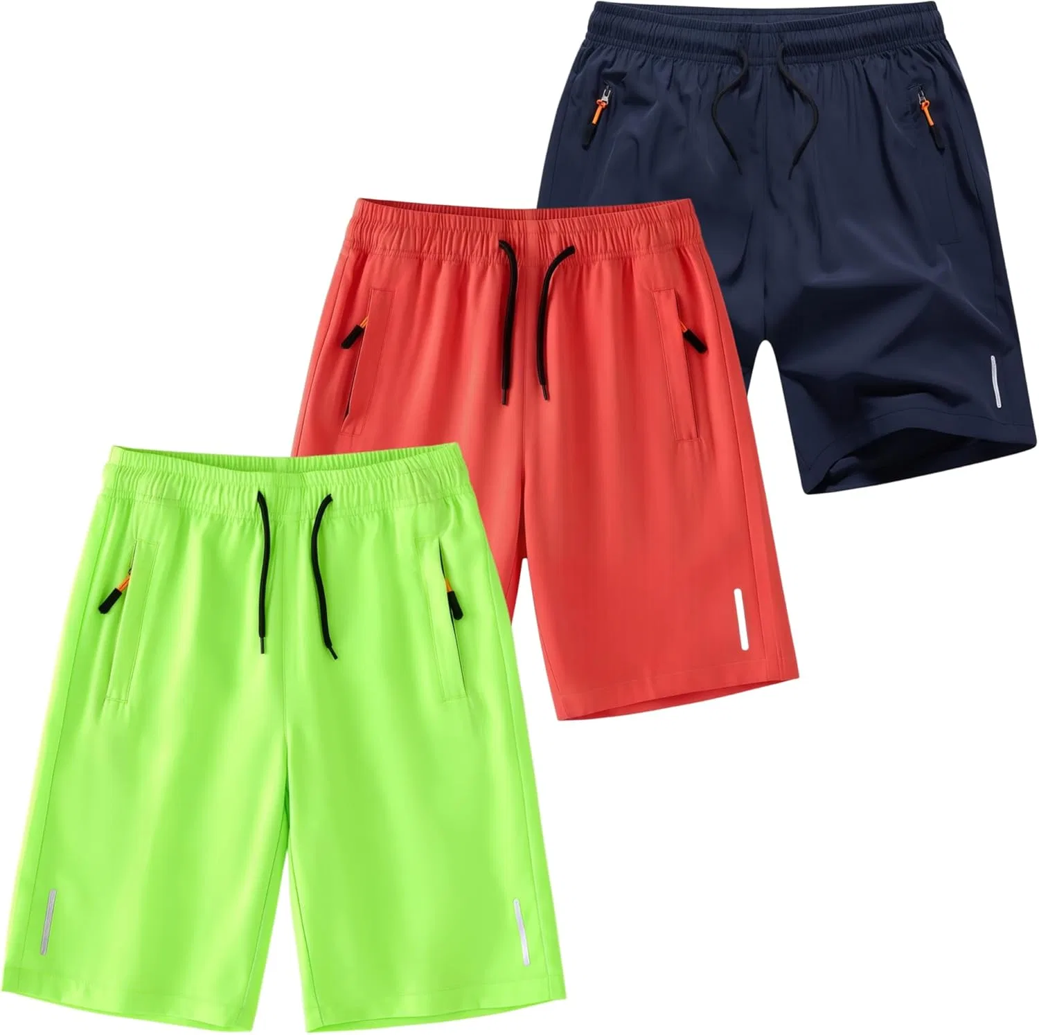 3 шт. шорты для мальчиков DINGDONG'S CLOSET, быстросохнущие, с карманами на молнии, Navy Red Green