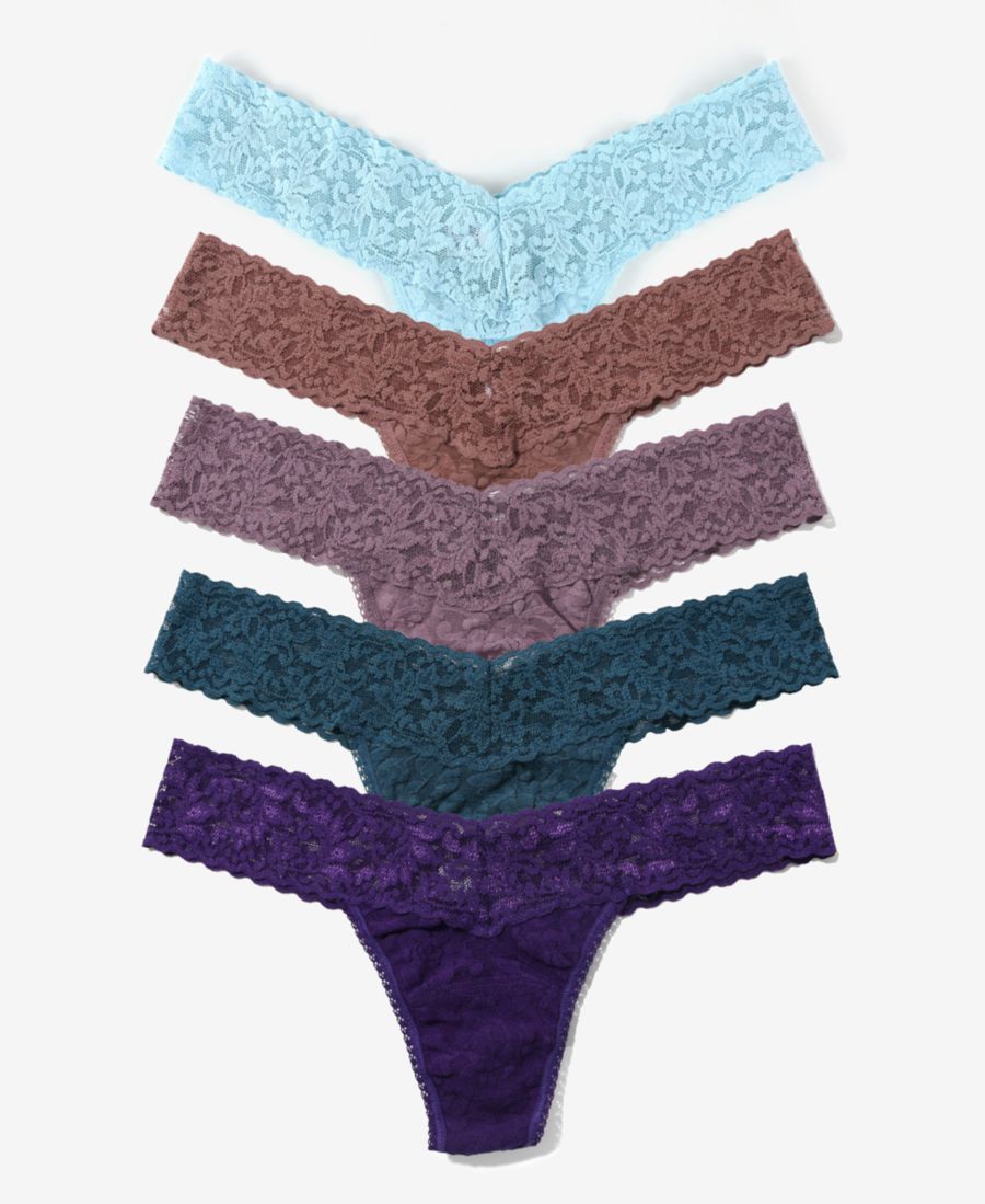 

Женские кружевные трусики-стринги с низкой посадкой, набор из 5 штук Hanky Panky, Rain Cloud Blue, Artichoke Heart, Dusk, Deep Waters, Snow Day Purple