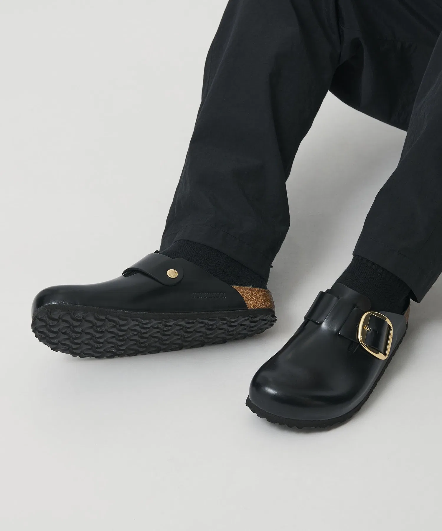 Мужские кожаные сандалии Birkenstock Boston Big Buckle чёрные — фото 2