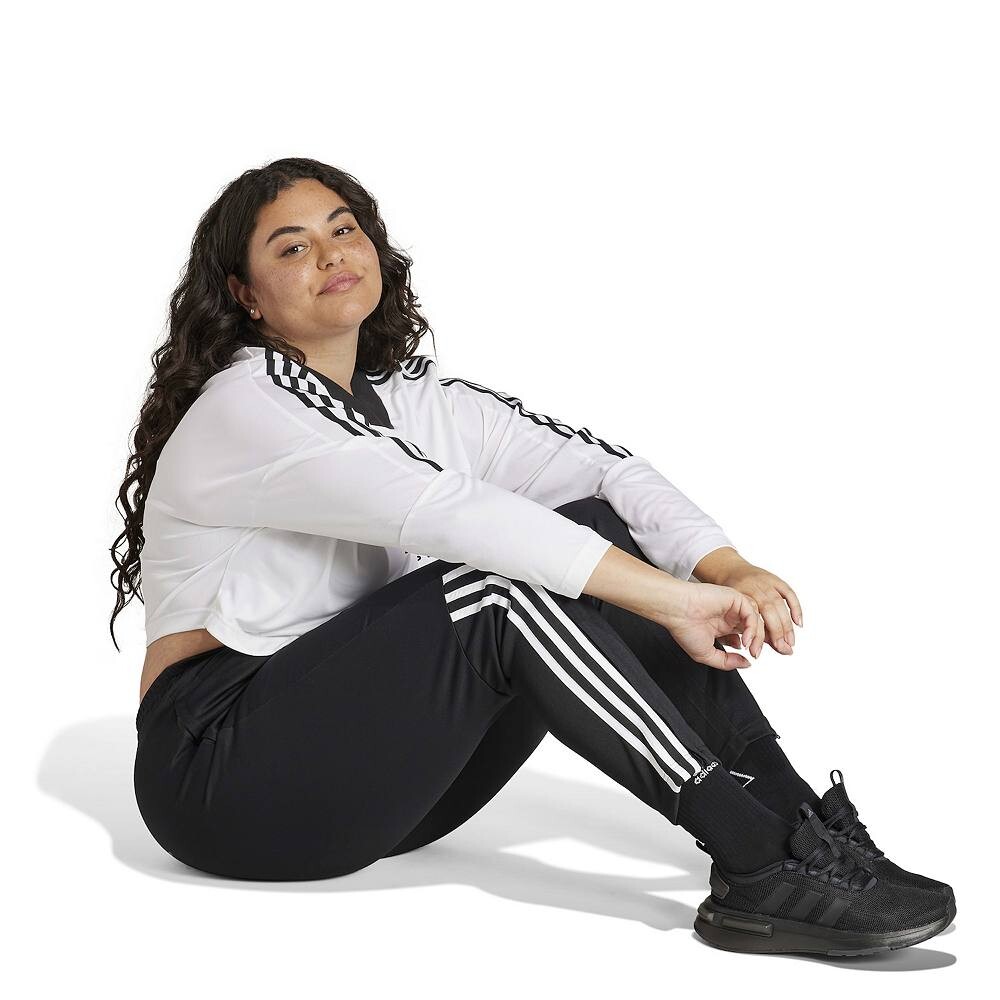 Узкие зауженные спортивные брюки с 3 полосками adidas Sereno больших размеров Adidas, цвет Black White — фото 3